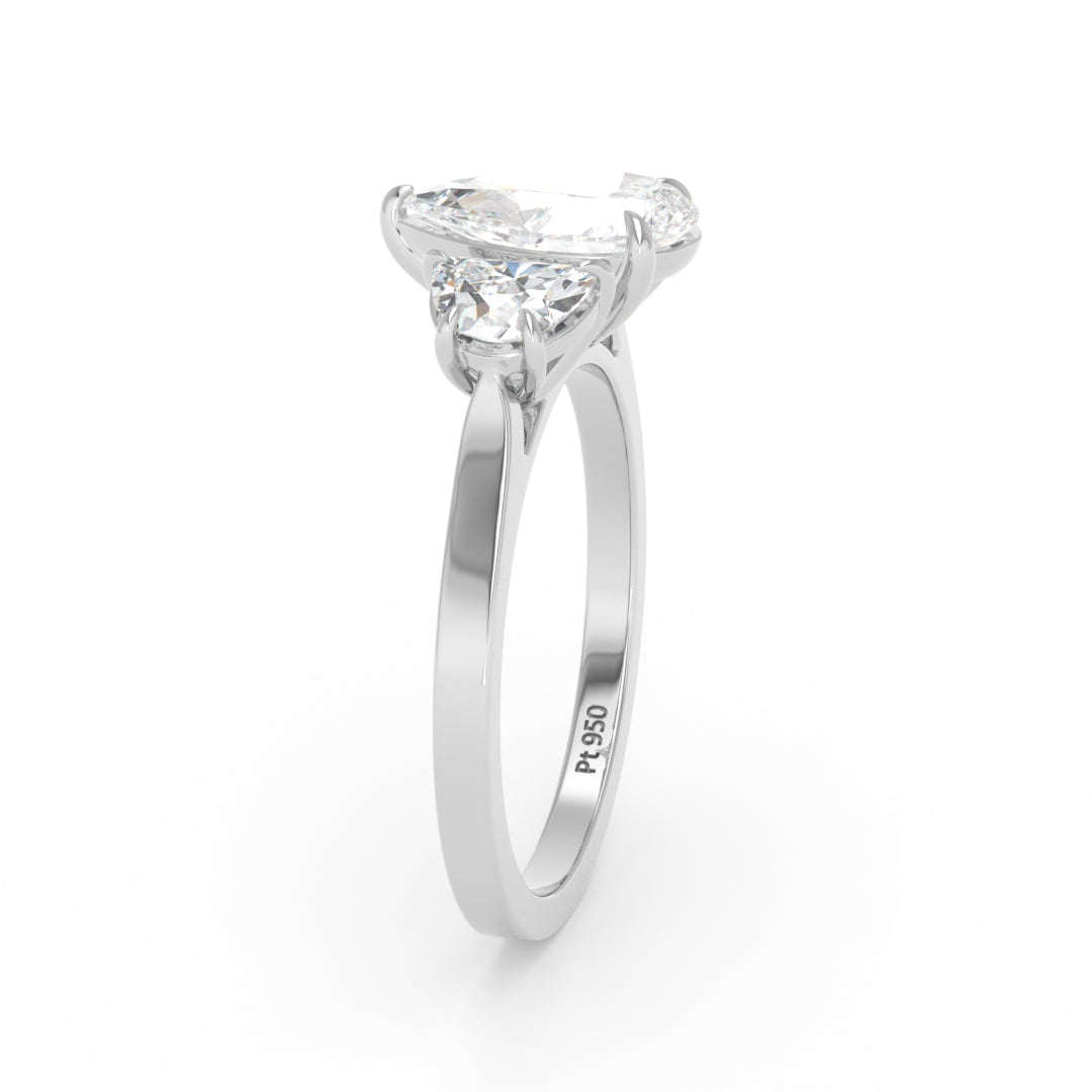 Kamala Pear Cut Diamond Engagement Ring With Half Moon Cut Side Diamonds
