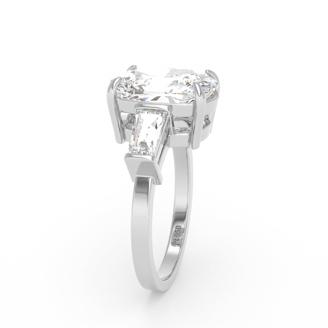Mary Cushion Cut Diamond Engagement Ring with Tapering Baguette Cut Side Diamonds