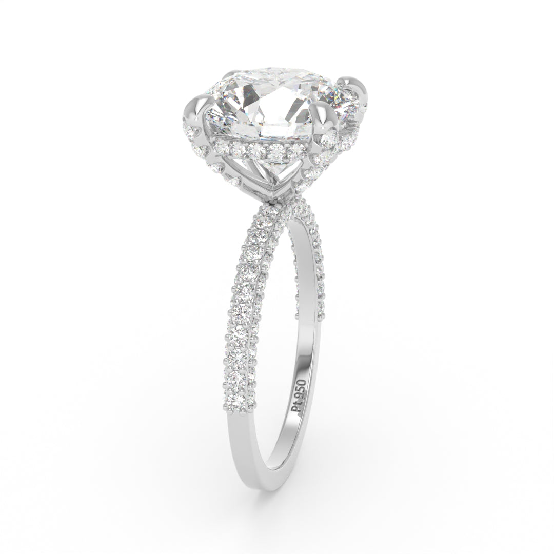 Mia Round Brilliant Cut Diamond Engagement Ring With Diamond Hidden Halo And 3D Diamond Band