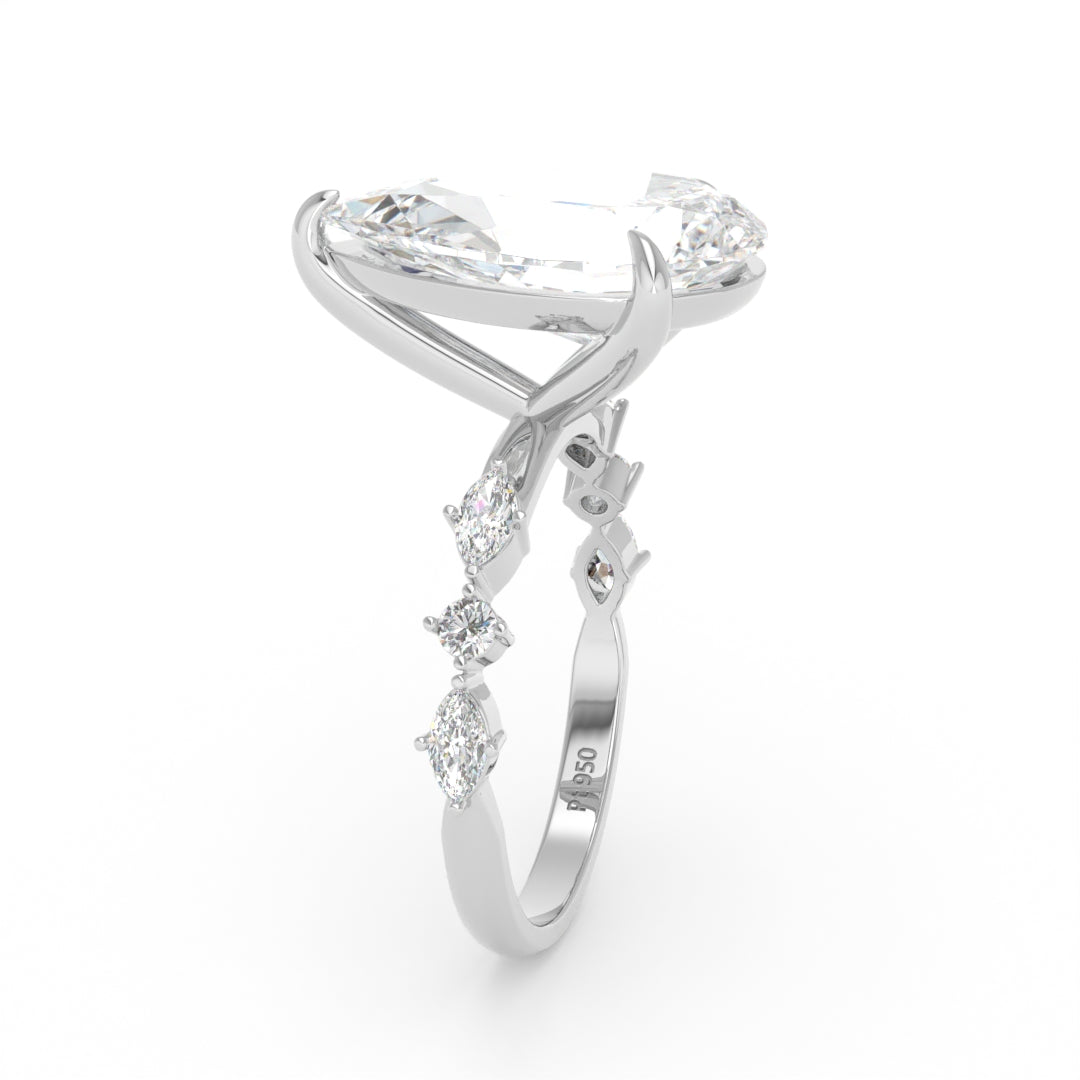 Elizabeth Pear Cut Diamond Engagement Ring With A Marquise And Round Cut Diamond Band