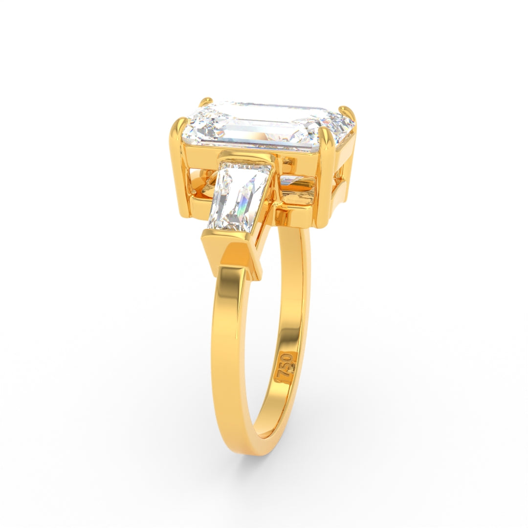 Mary Emerald Cut Diamond Engagement Ring with Tapering Baguette Cut Side Diamonds