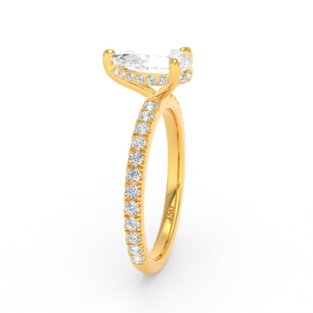 Chloé Pear Cut Diamond Engagement Ring with Diamond Hidden Halo and Diamond Band