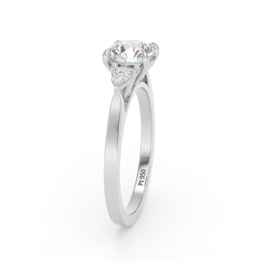 Sofia Round Brilliant Cut Diamond Engagement Ring With A Pear Cut Side Diamonds