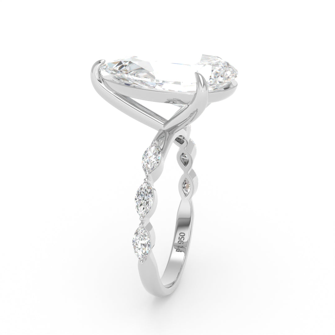 Kasandra Pear Cut Diamond Engagement Ring With A Marquise Cut Diamond Band