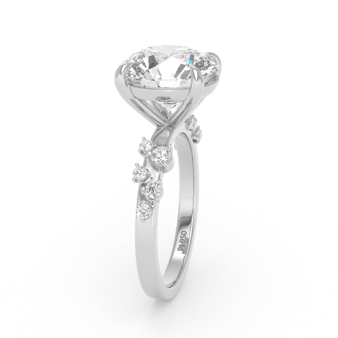 Layla Round Brilliant Cut Diamond Engagement Ring With Diamond Accent Band