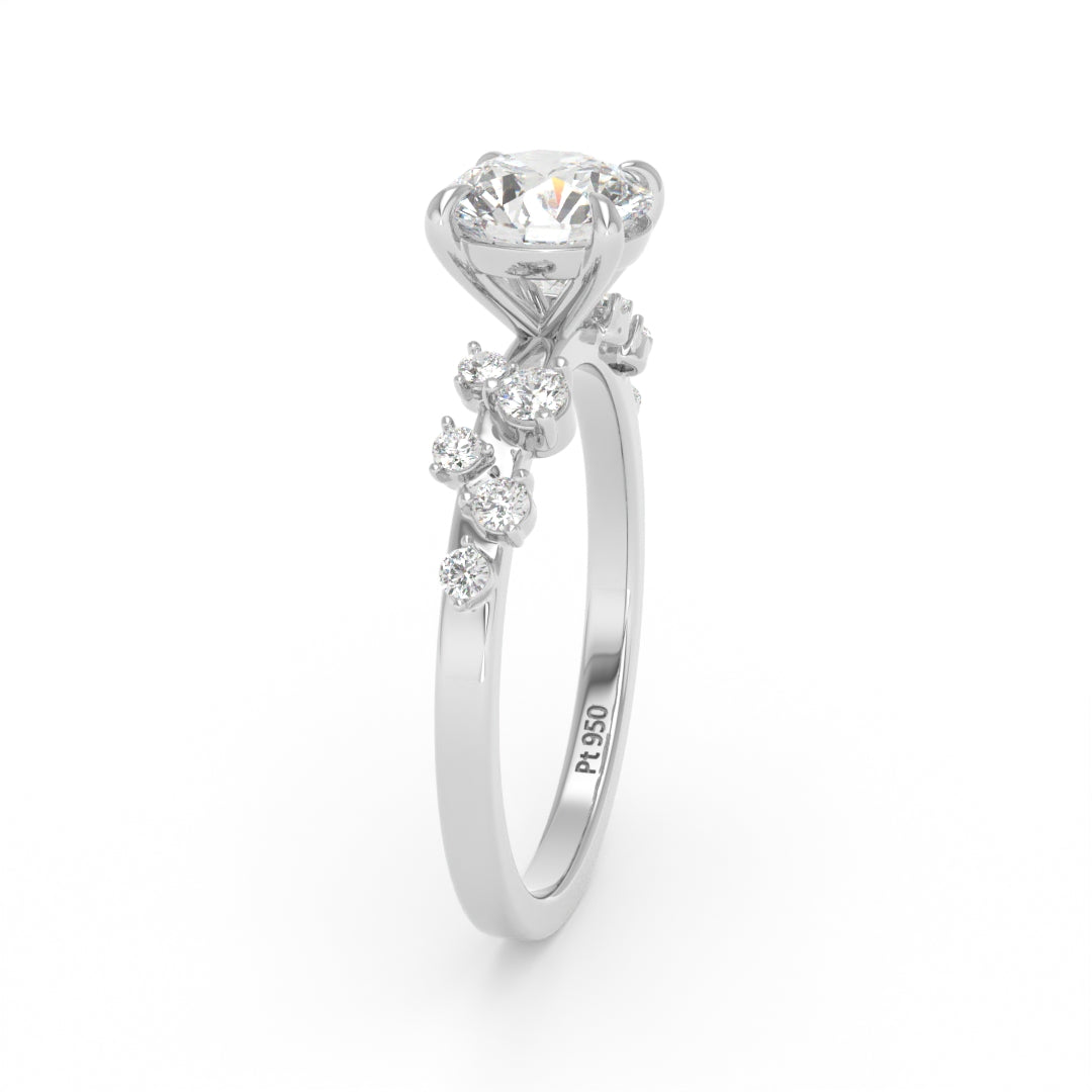 Layla Round Brilliant Cut Diamond Engagement Ring With Diamond Accent Band