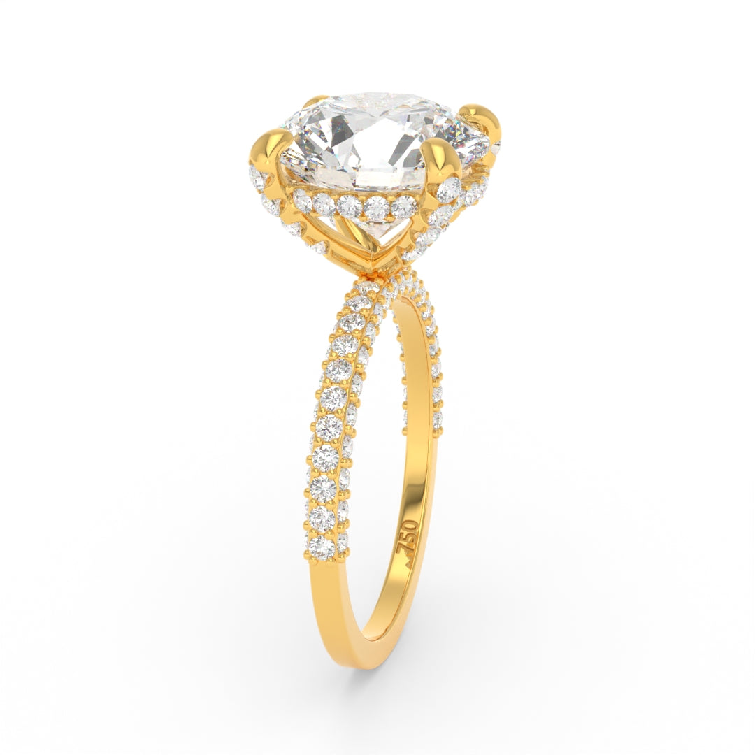 Mia Round Brilliant Cut Diamond Engagement Ring With Diamond Hidden Halo And 3D Diamond Band