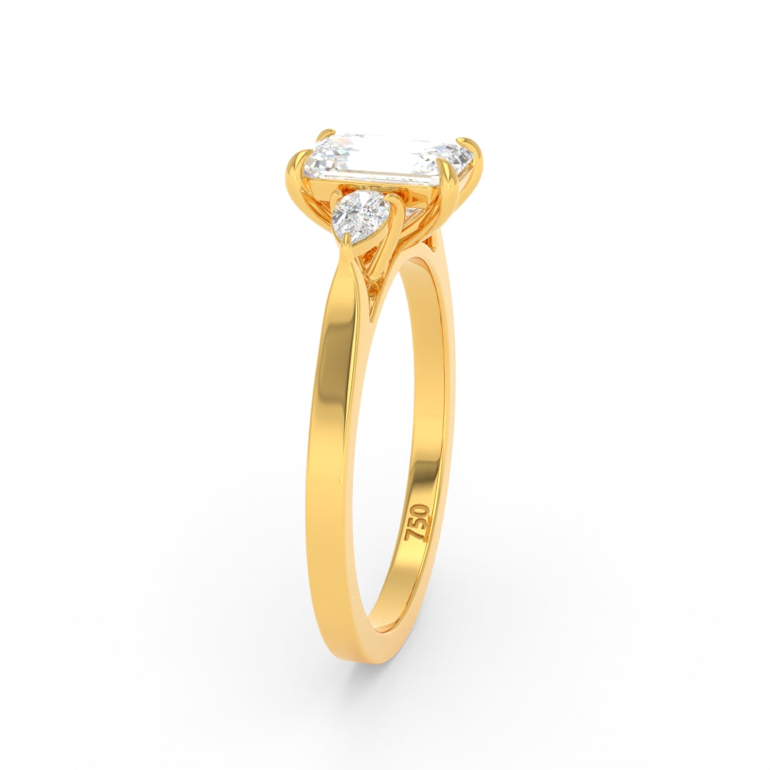 Sofia Emerald Cut Diamond Engagement Ring With A Pear Sides