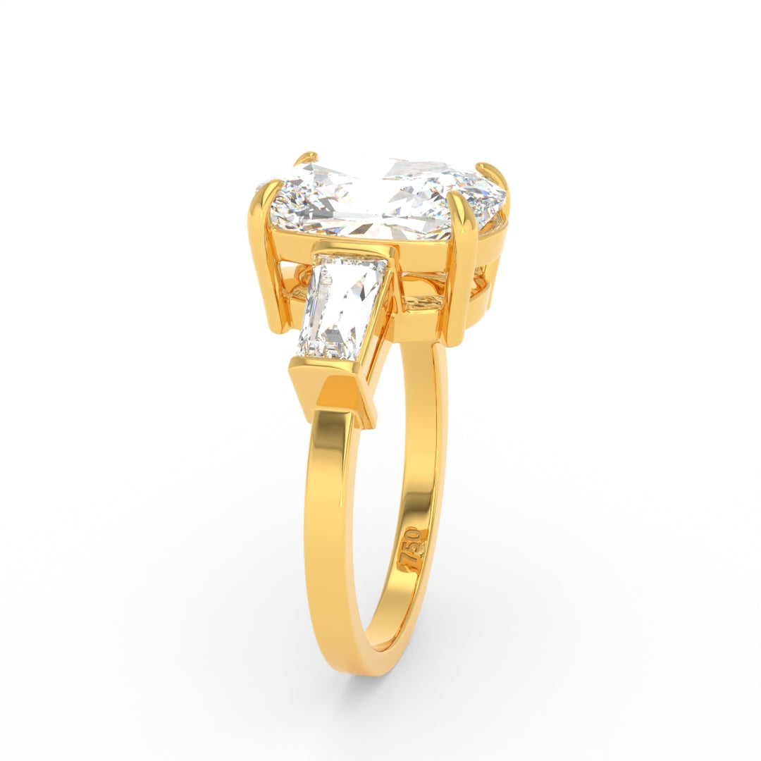 Mary Cushion Cut Diamond Engagement Ring with Tapering Baguette Cut Side Diamonds