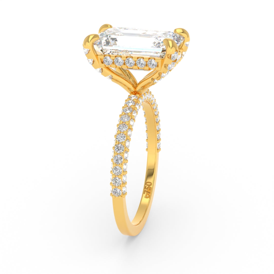 Mia Emerald Cut Diamond Engagement Ring with Diamond Hidden Halo and 3D Diamond Band