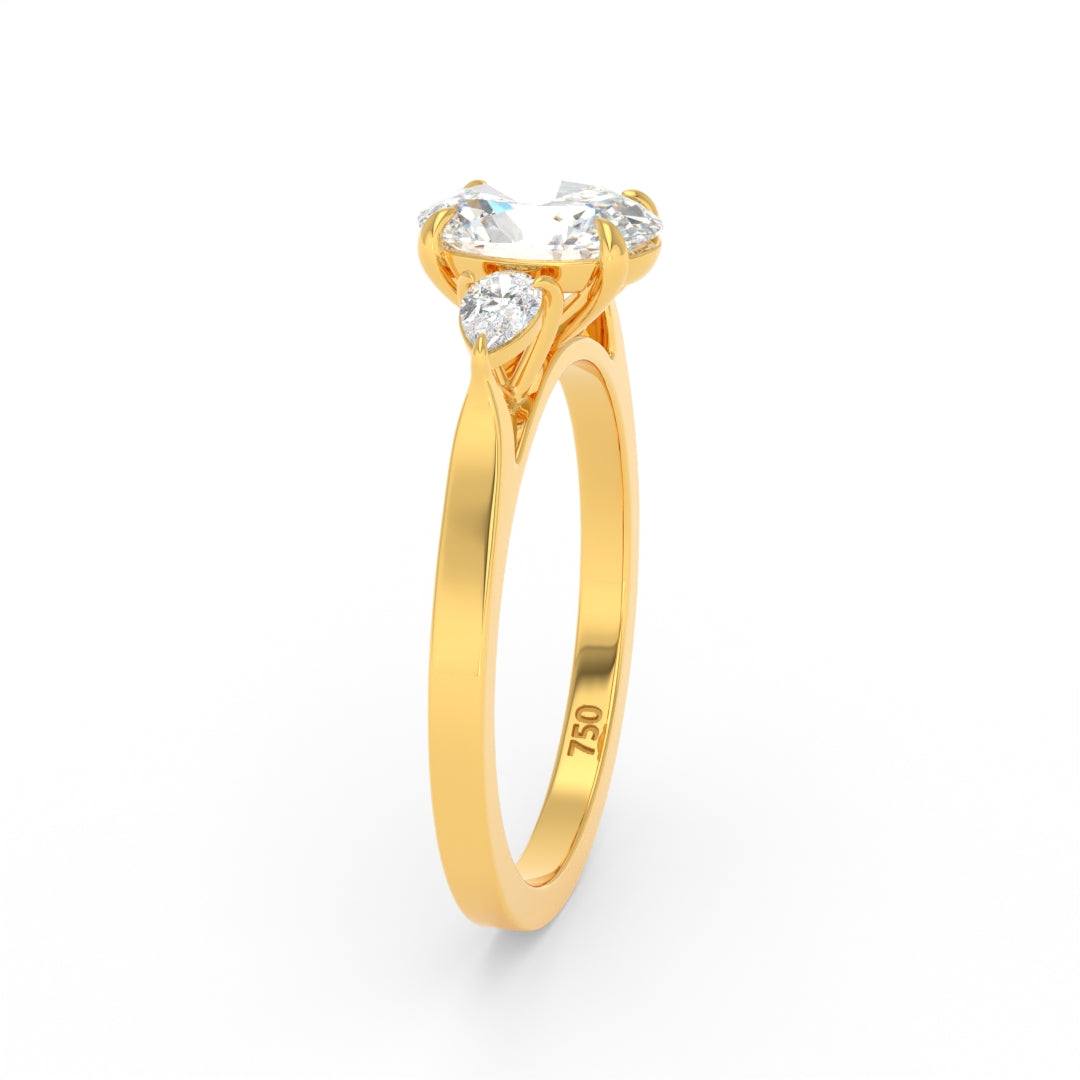 Sofia Oval Cut Diamond Engagement Ring With A Pear Cut Side Diamonds