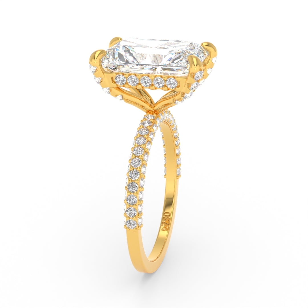Mia Radiant Cut Diamond Engagement Ring With Diamond Hidden Halo And 3D Diamond Band