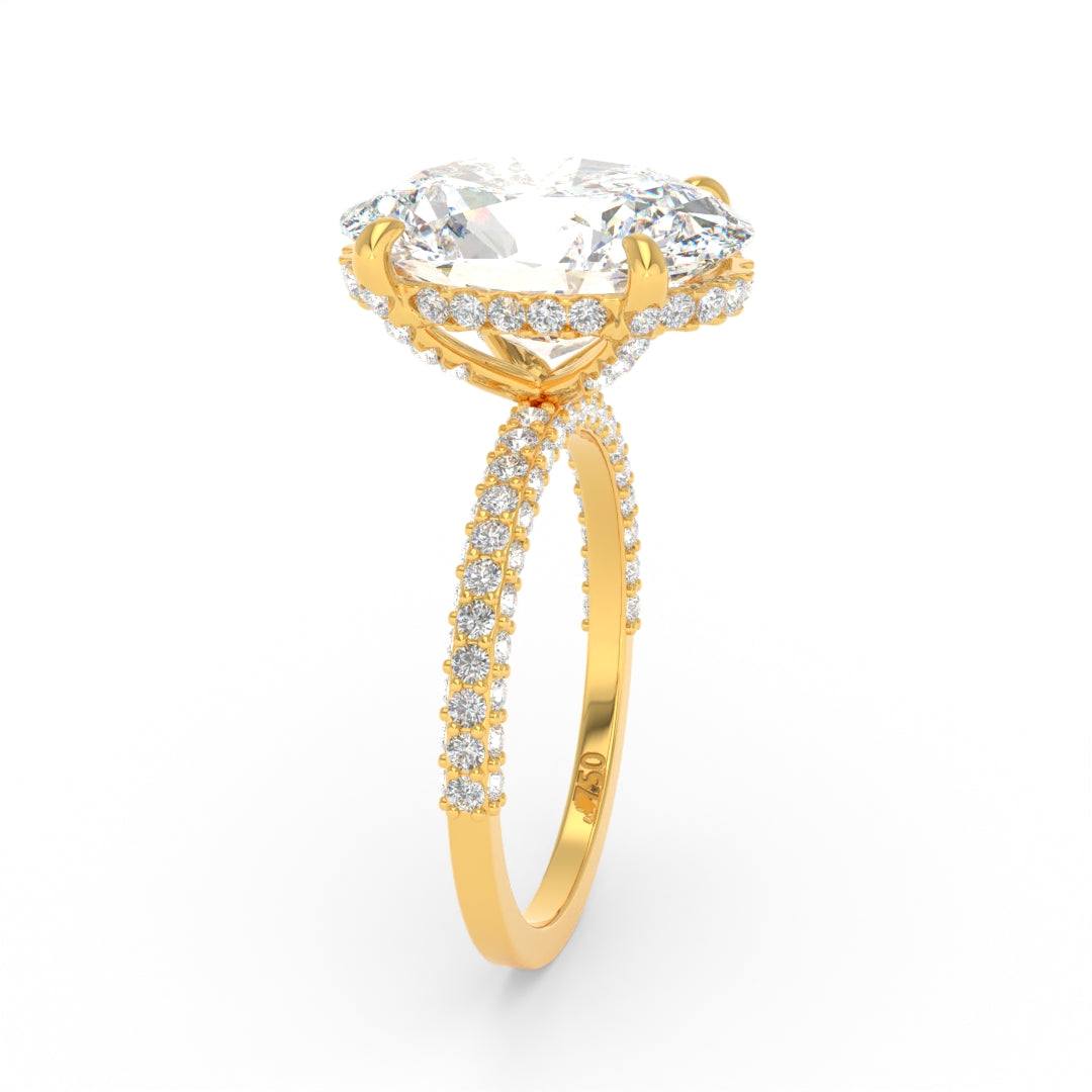 Mia Oval Cut Diamond Engagement Ring With Diamond Hidden Halo And 3D Diamond Band