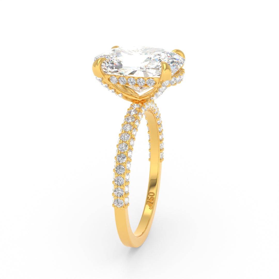 Mia Cushion Cut Diamond Engagement Ring with Diamond Hidden Halo and 3D Diamond Band
