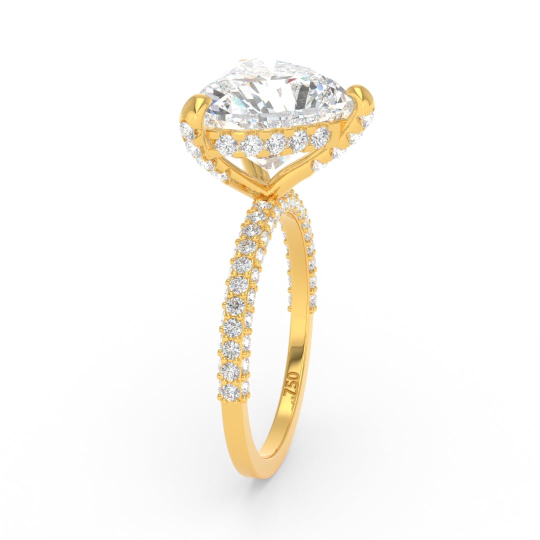Bague de fiançailles Mia en diamant taille cœur avec halo de diamants cachés et anneau en diamant 3D