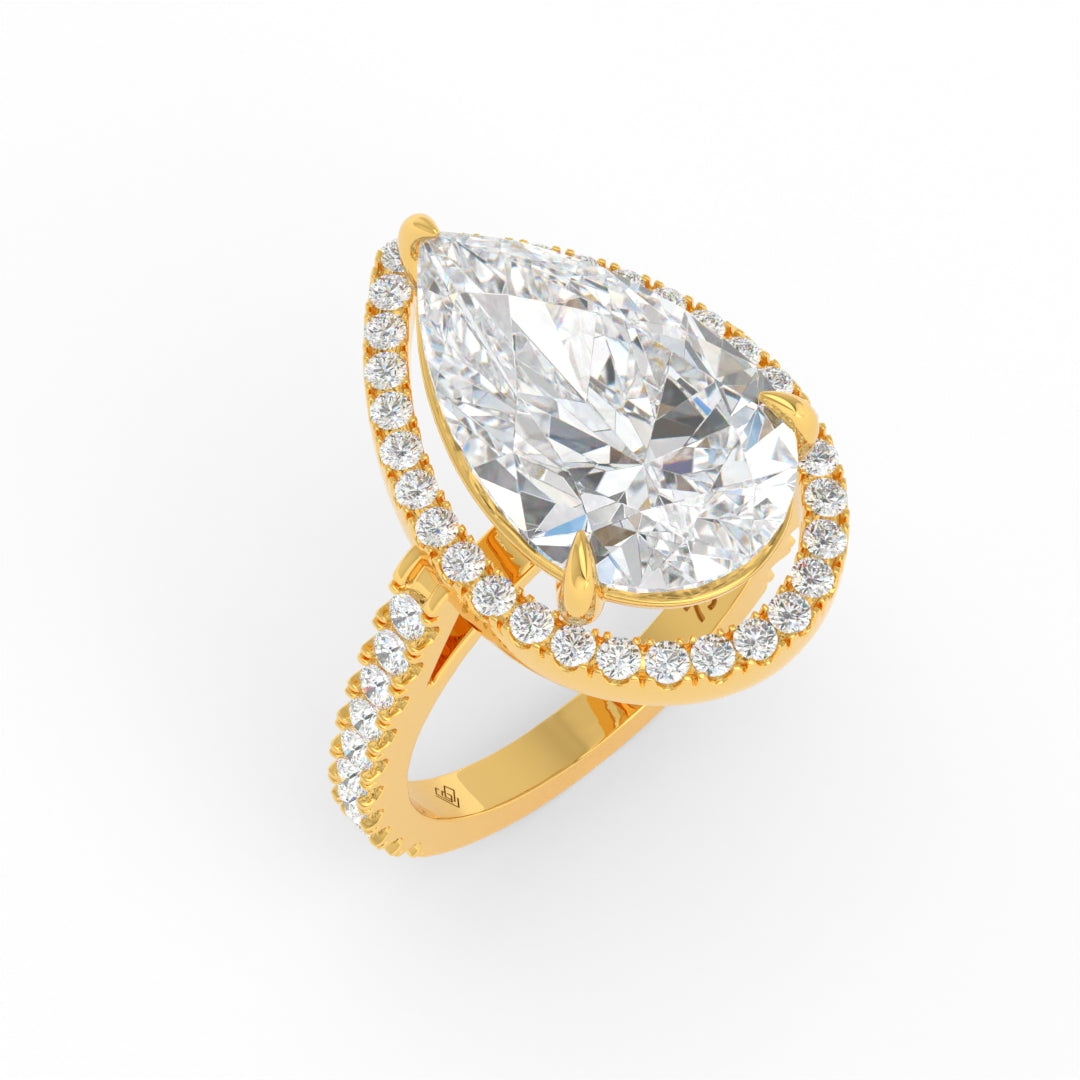 Bella Pear Cut Diamond Engagement Ring with Diamond Halo & Diamond Band