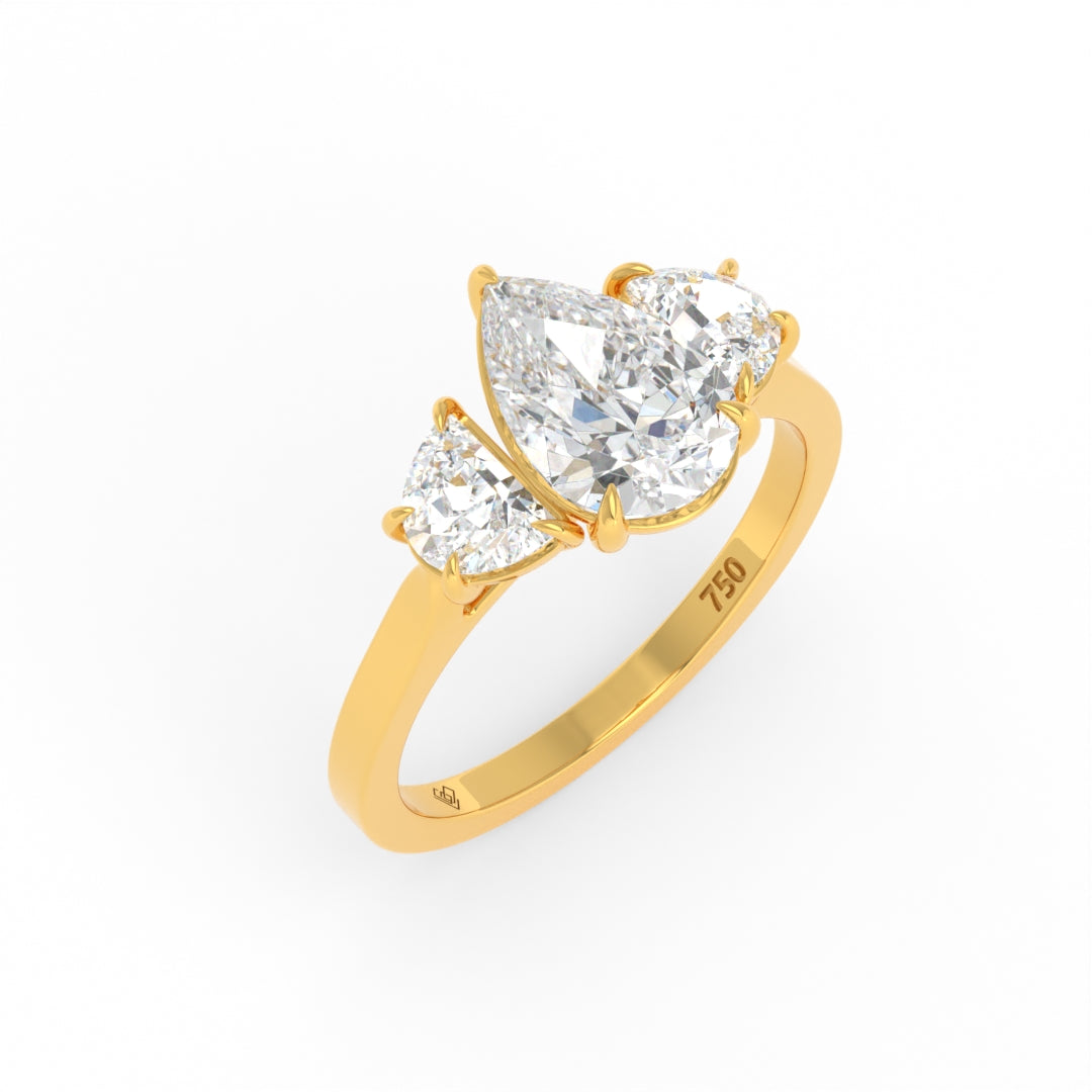 Kamala Pear Cut Diamond Engagement Ring With Half Moon Cut Side Diamonds