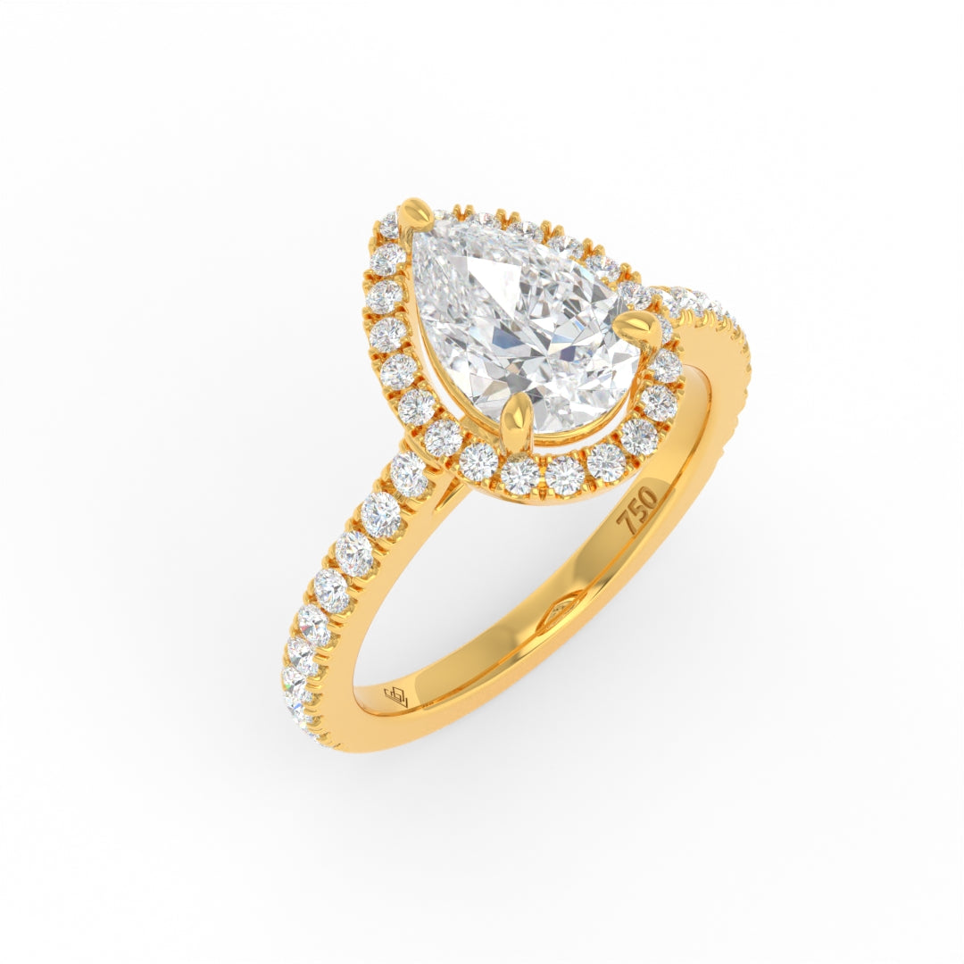 Bella Pear Cut Diamond Engagement Ring with Diamond Halo & Diamond Band