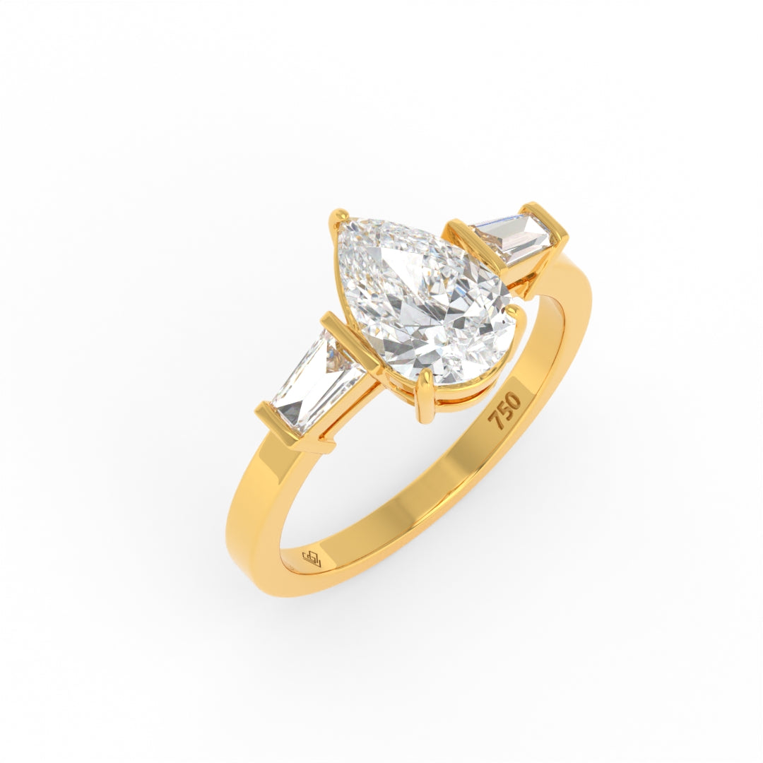 Mary Pear Cut Diamond Engagement Ring With Tapering Baguettes Cut Side Diamonds