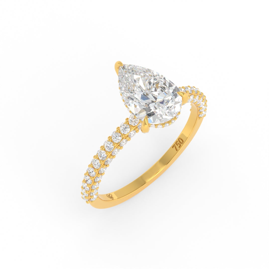 Mia Pear Cut Diamond Engagement Ring With Diamond Hidden Halo And 3D Diamond Band