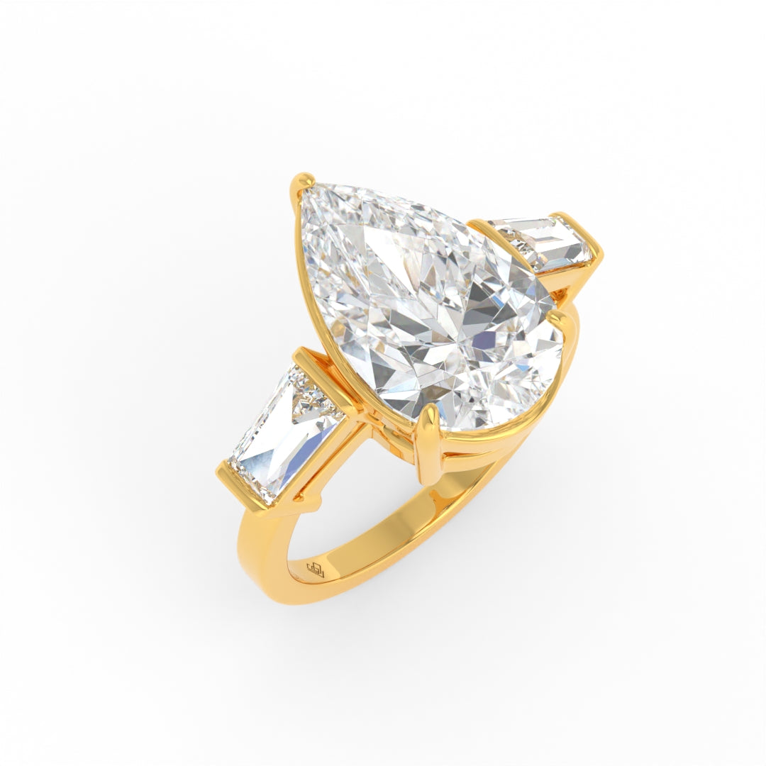 Mary Pear Cut Diamond Engagement Ring With Tapering Baguettes Cut Side Diamonds