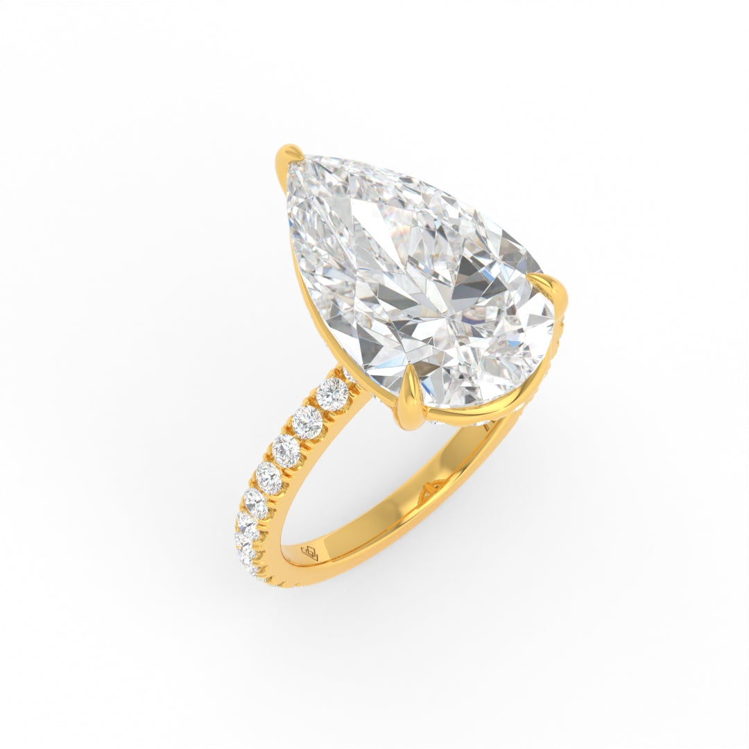 Chloé Pear Cut Diamond Engagement Ring with Diamond Hidden Halo and Diamond Band