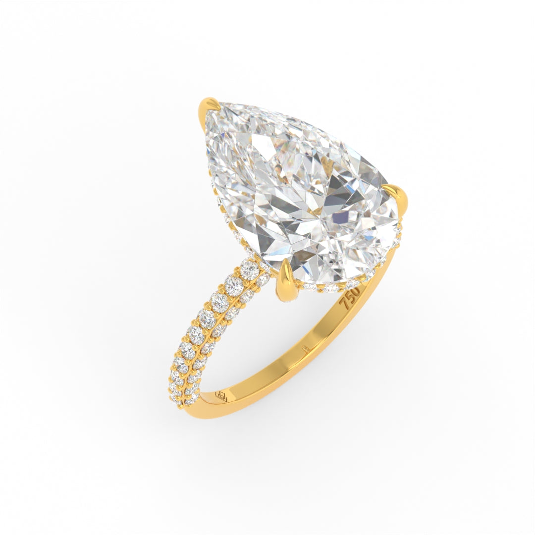 Mia Pear Cut Diamond Engagement Ring With Diamond Hidden Halo And 3D Diamond Band