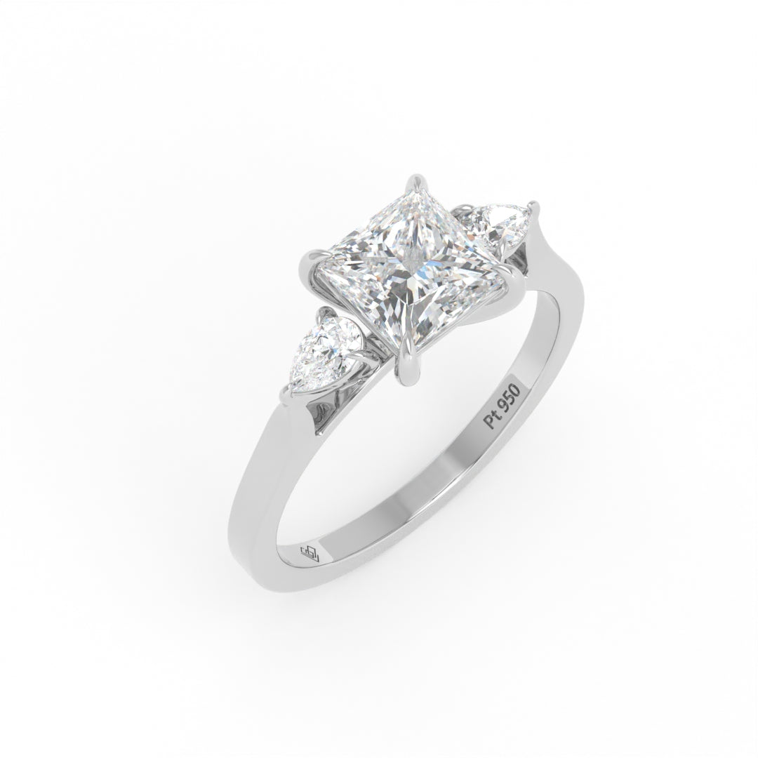 Sofia Princess Cut Diamond Engagement Ring With A Pear sides