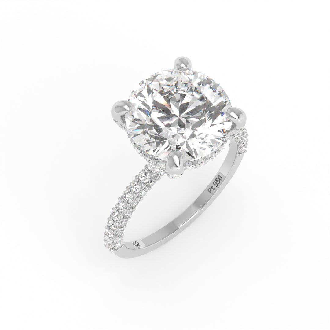 Mia Round Brilliant Cut Diamond Engagement Ring With Diamond Hidden Halo And 3D Diamond Band