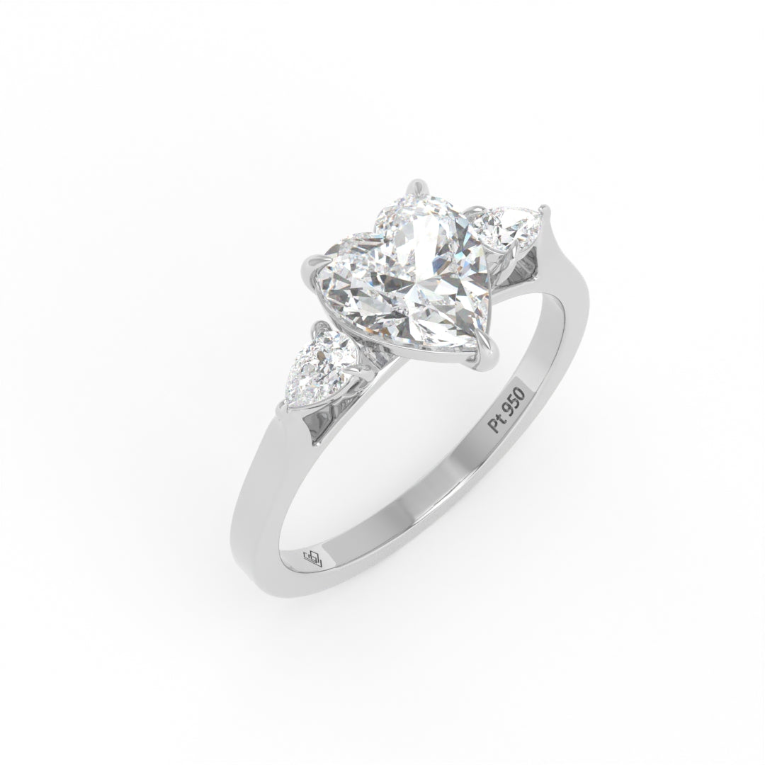 Sofia Heart Cut Diamond Engagement Ring With A Pear Cut Side Diamonds