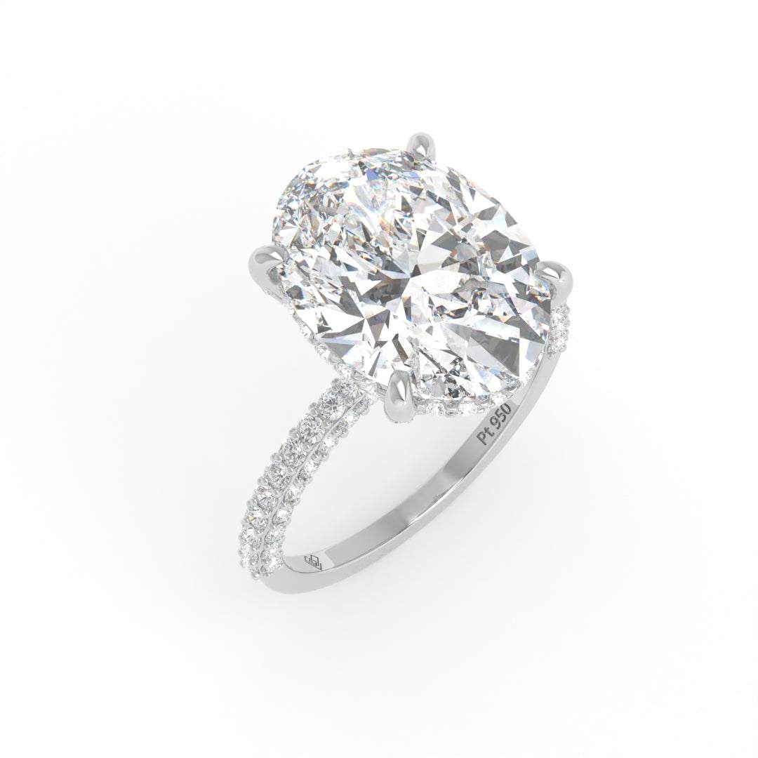 Mia Oval Cut Diamond Engagement Ring With Diamond Hidden Halo And 3D Diamond Band