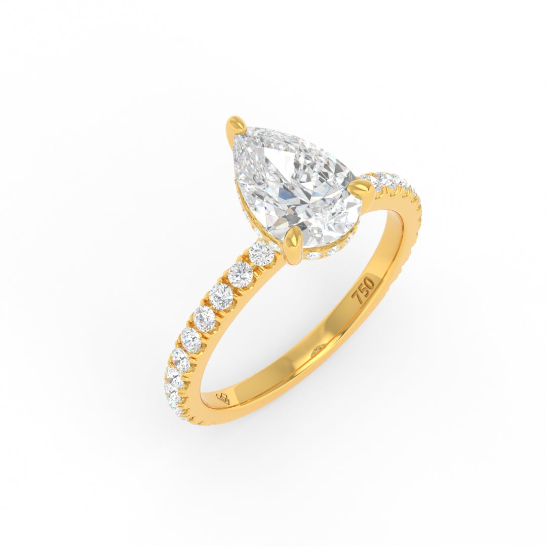 Chloé Pear Cut Diamond Engagement Ring with Diamond Hidden Halo and Diamond Band