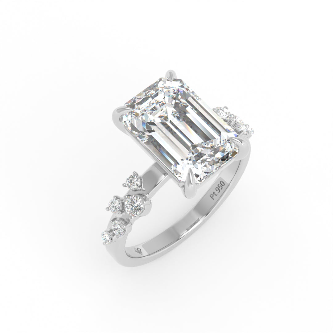Layla Emerald Cut Diamond Engagement Ring with Accent Band