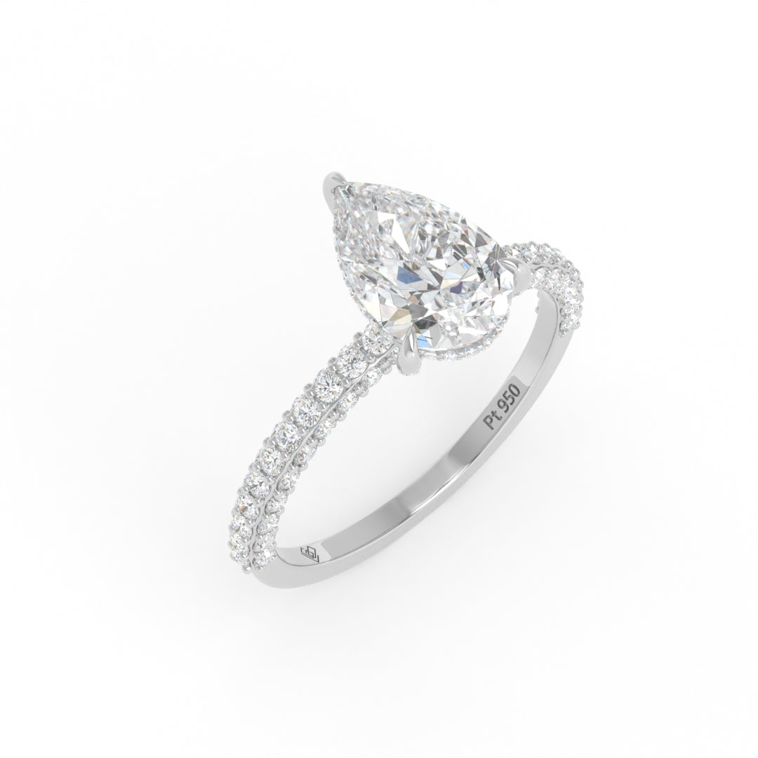 Mia Pear Cut Diamond Engagement Ring With Diamond Hidden Halo And 3D Diamond Band