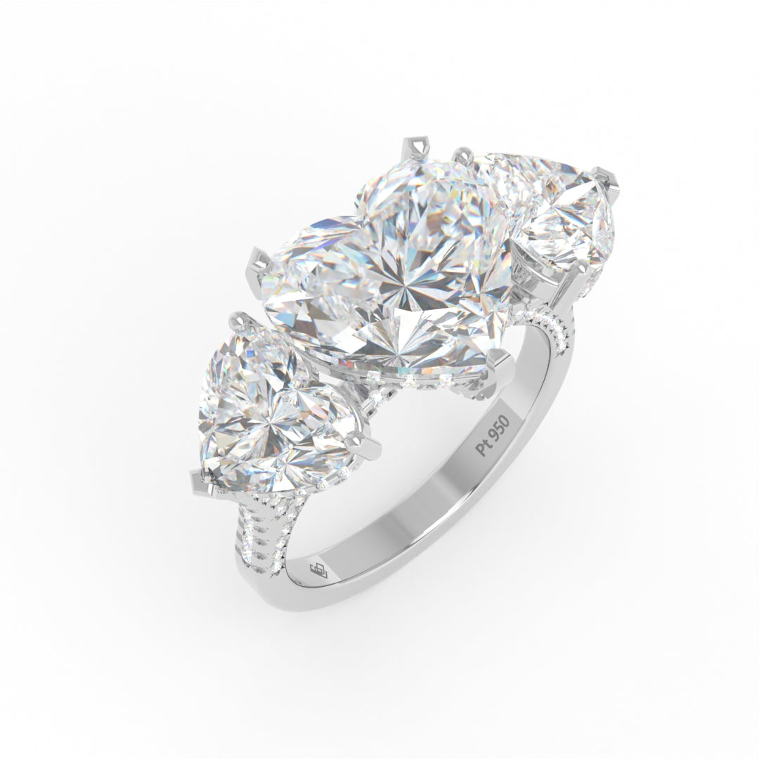 Victoria Heart Cut Diamond Engagement Ring with Heart Cut Side Diamonds and 3D Diamond Band