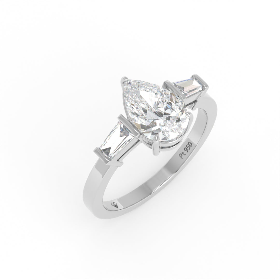 Mary Pear Cut Diamond Engagement Ring With Tapering Baguettes Cut Side Diamonds