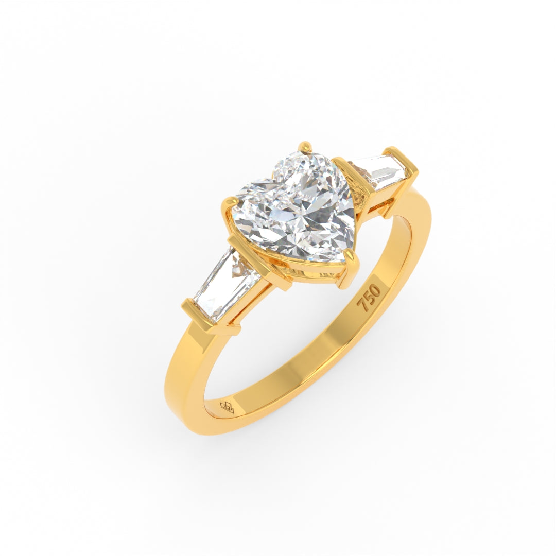 Mary Heart Cut Diamond Engagement Ring with Tapering Baguettes Cut Side Diamonds