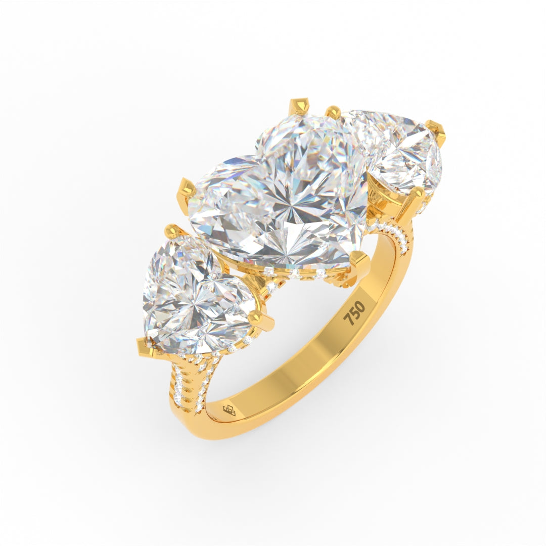 Victoria Heart Cut Diamond Engagement Ring with Heart Cut Side Diamonds and 3D Diamond Band