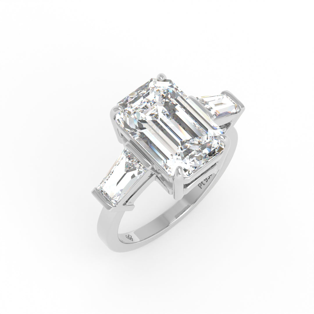 Mary Emerald Cut Diamond Engagement Ring with Tapering Baguette Cut Side Diamonds