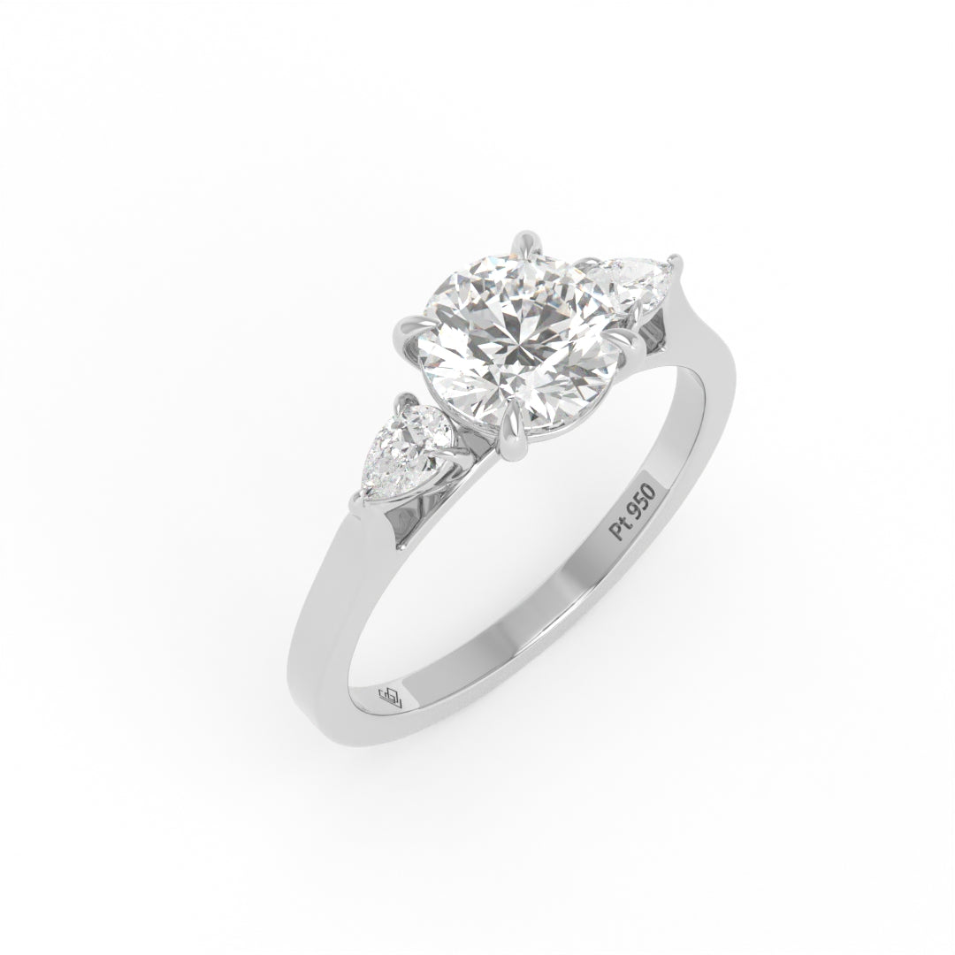 Sofia Round Brilliant Cut Diamond Engagement Ring With A Pear Cut Side Diamonds