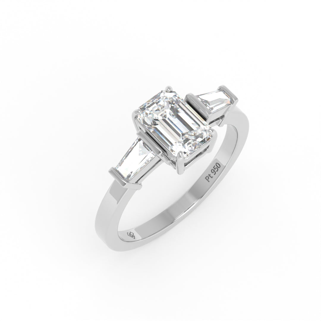 Mary Emerald Cut Diamond Engagement Ring with Tapering Baguette Cut Side Diamonds
