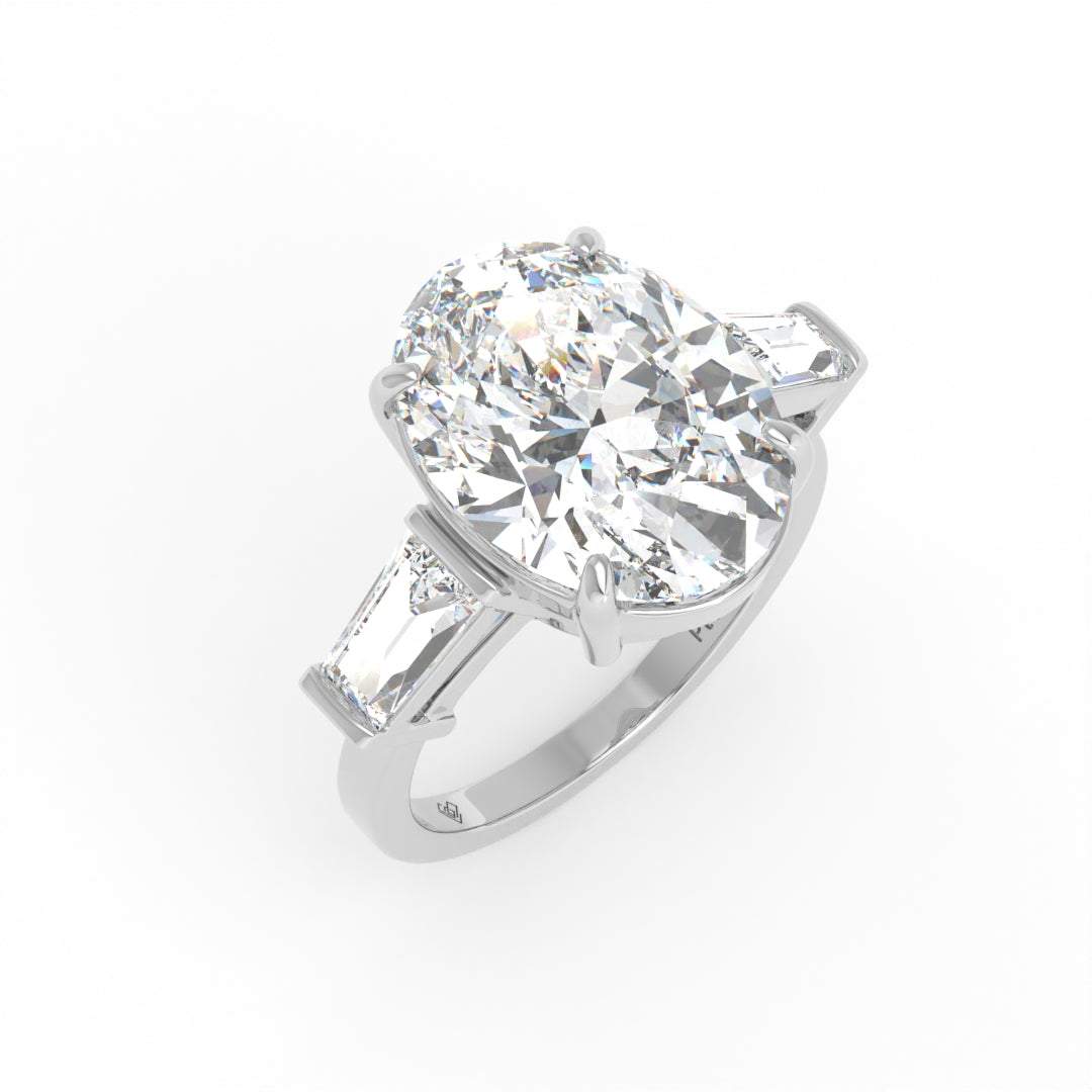 Mary Oval Cut Diamond Engagement Ring With Tapering Baguettes Cut Side Diamond