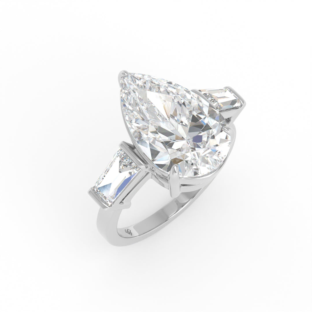 Mary Pear Cut Diamond Engagement Ring With Tapering Baguettes Cut Side Diamonds