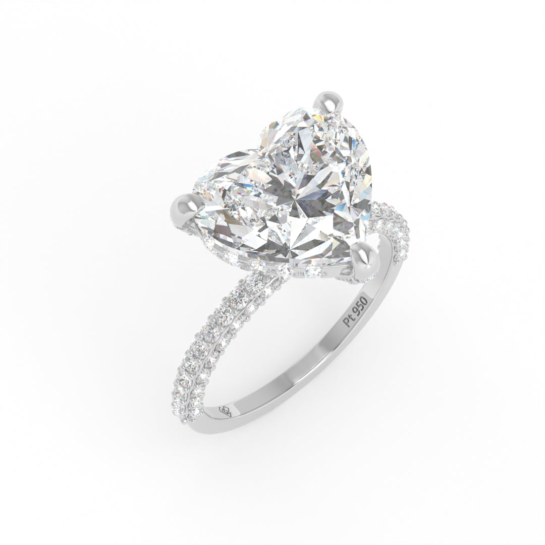 Bague de fiançailles Mia en diamant taille cœur avec halo de diamants cachés et anneau en diamant 3D