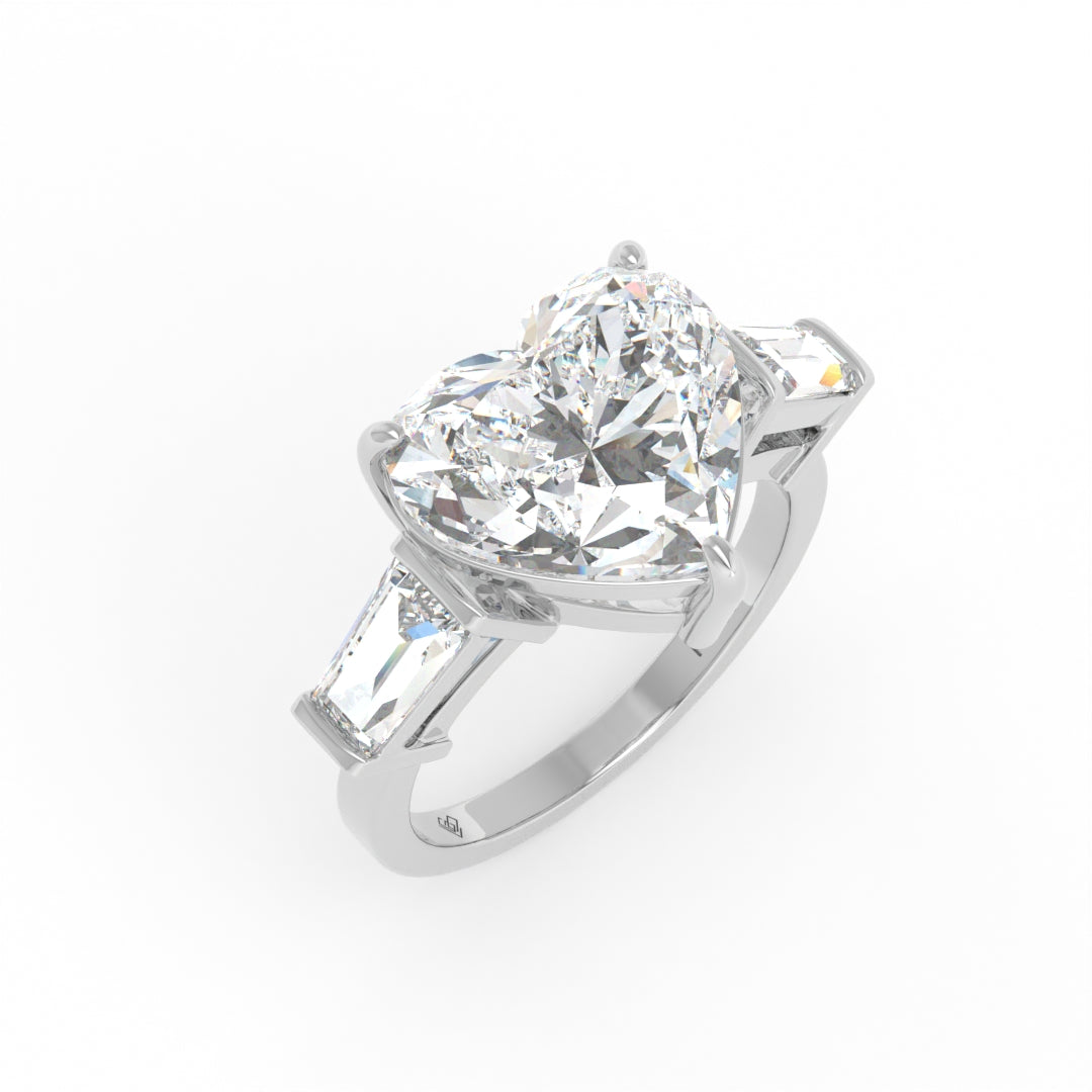 Mary Heart Cut Diamond Engagement Ring with Tapering Baguettes Cut Side Diamonds