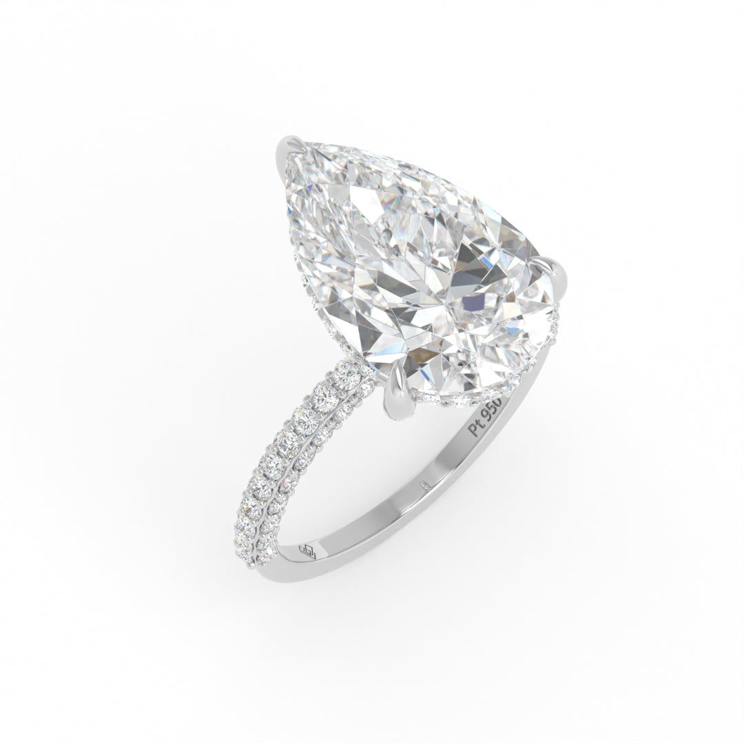 Mia Pear Cut Diamond Engagement Ring With Diamond Hidden Halo And 3D Diamond Band