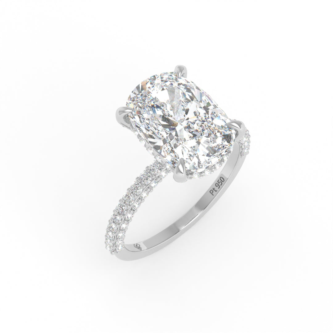 Mia Cushion Cut Diamond Engagement Ring with Diamond Hidden Halo and 3D Diamond Band