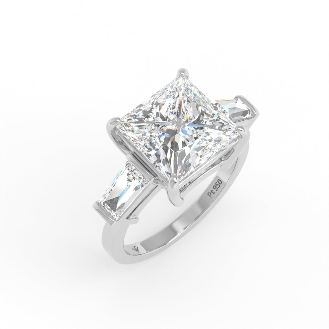 Mary Princess Cut Diamond Engagement Ring With Tapering Baguette Cut Side Diamonds