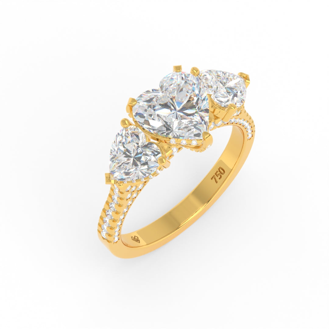 Victoria Heart Cut Diamond Engagement Ring with Heart Cut Side Diamonds and 3D Diamond Band