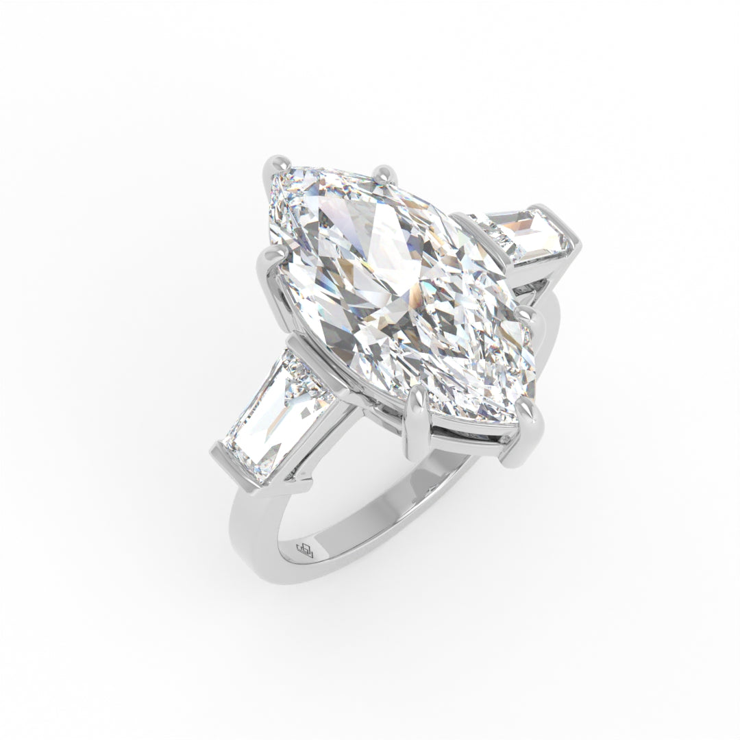 Mary Marquise Cut Diamond Engagement Ring with Tapering Baguette Cut Side Diamonds